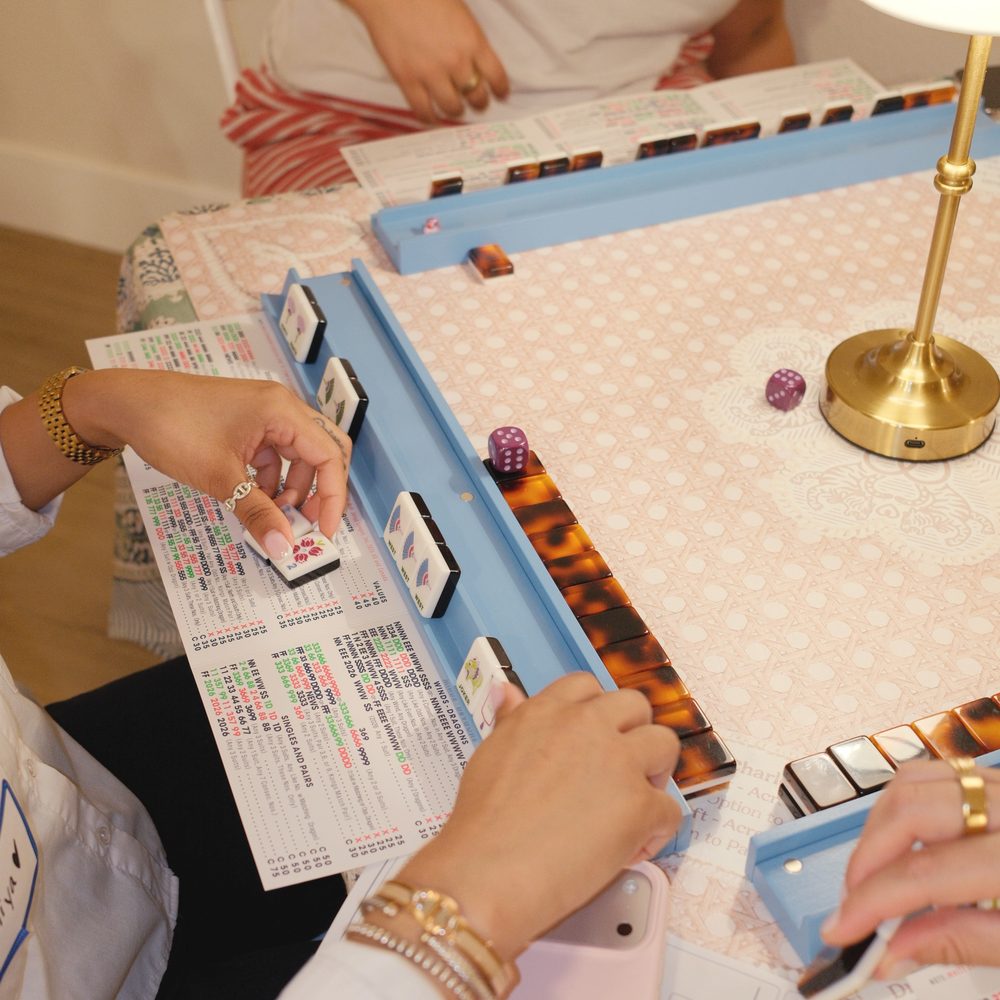 Mahjong racks and pushers in french blue