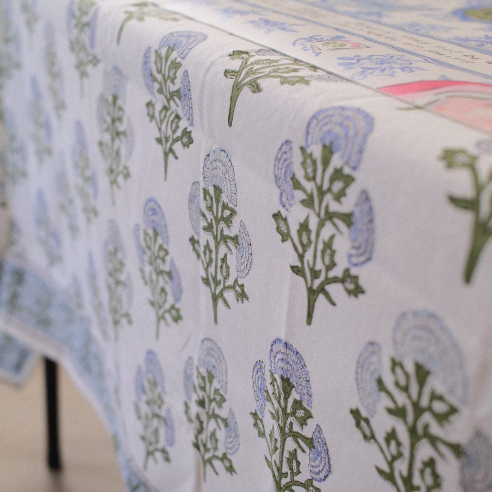 Indigo blue block print floral pattern