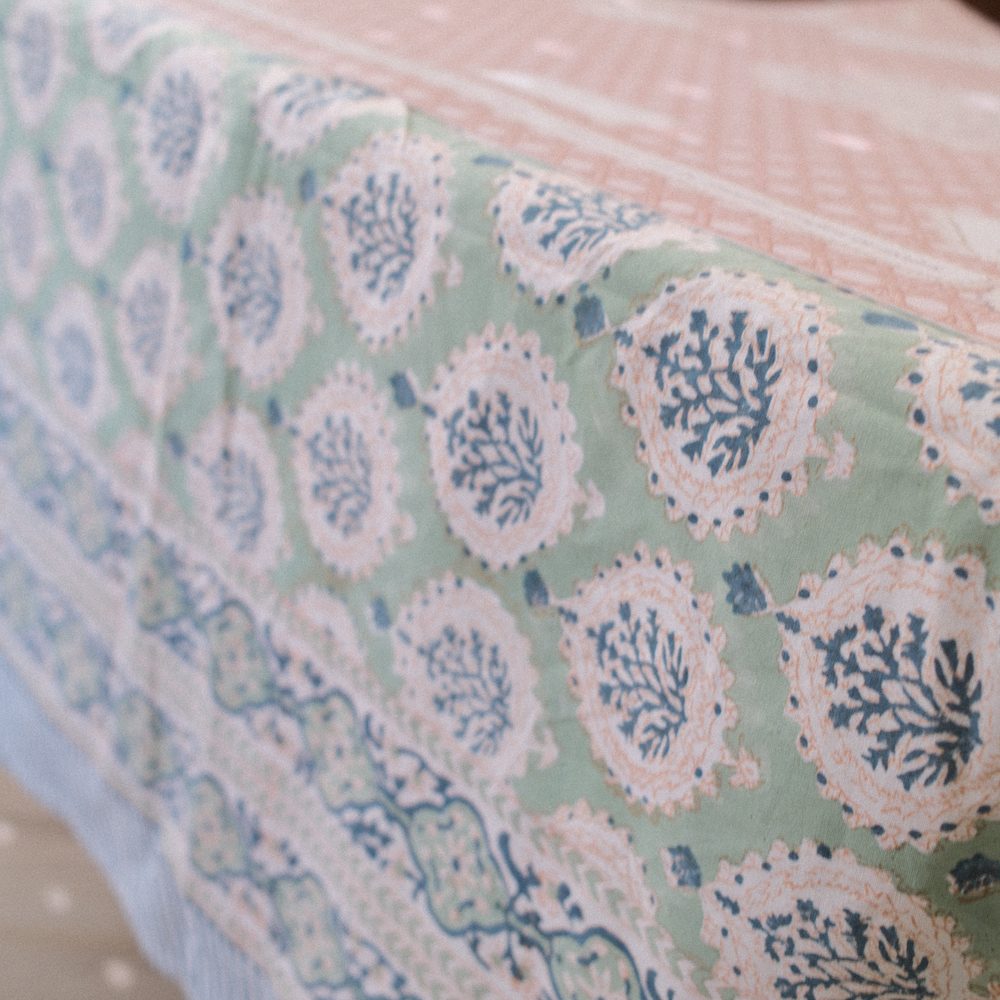 Sage green block print floral pattern